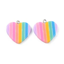 20x Resin Rainbow Strip Heart Charm Pendants for DIY Earrings Jewelry Making