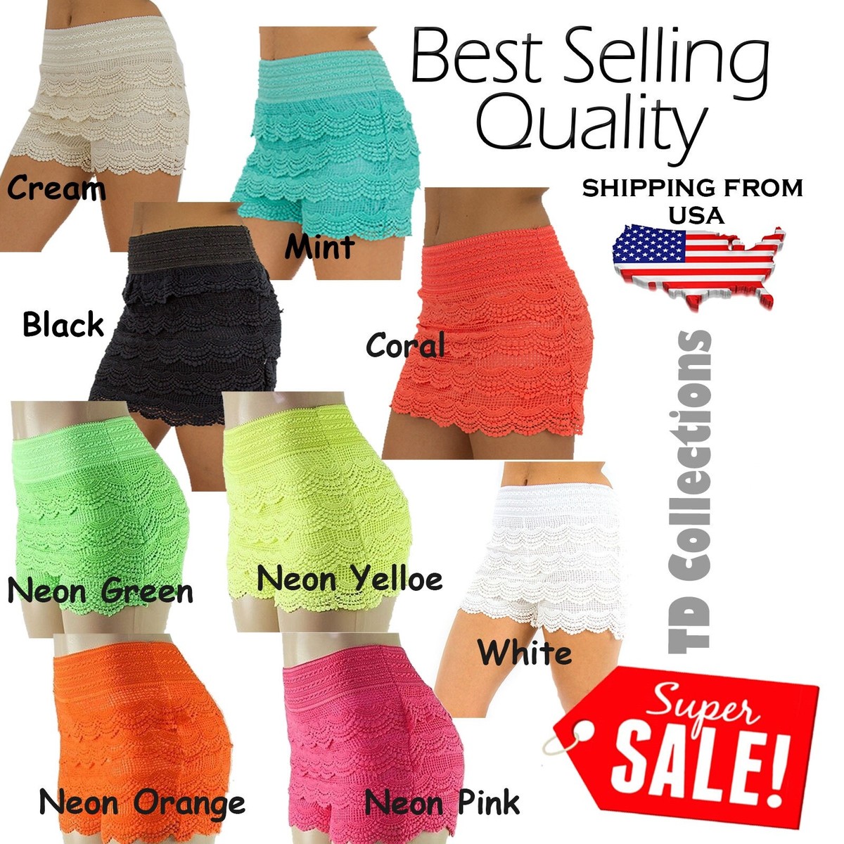 Crochet Tiered Mini Lace Short Skirt Shorts Cotton Super