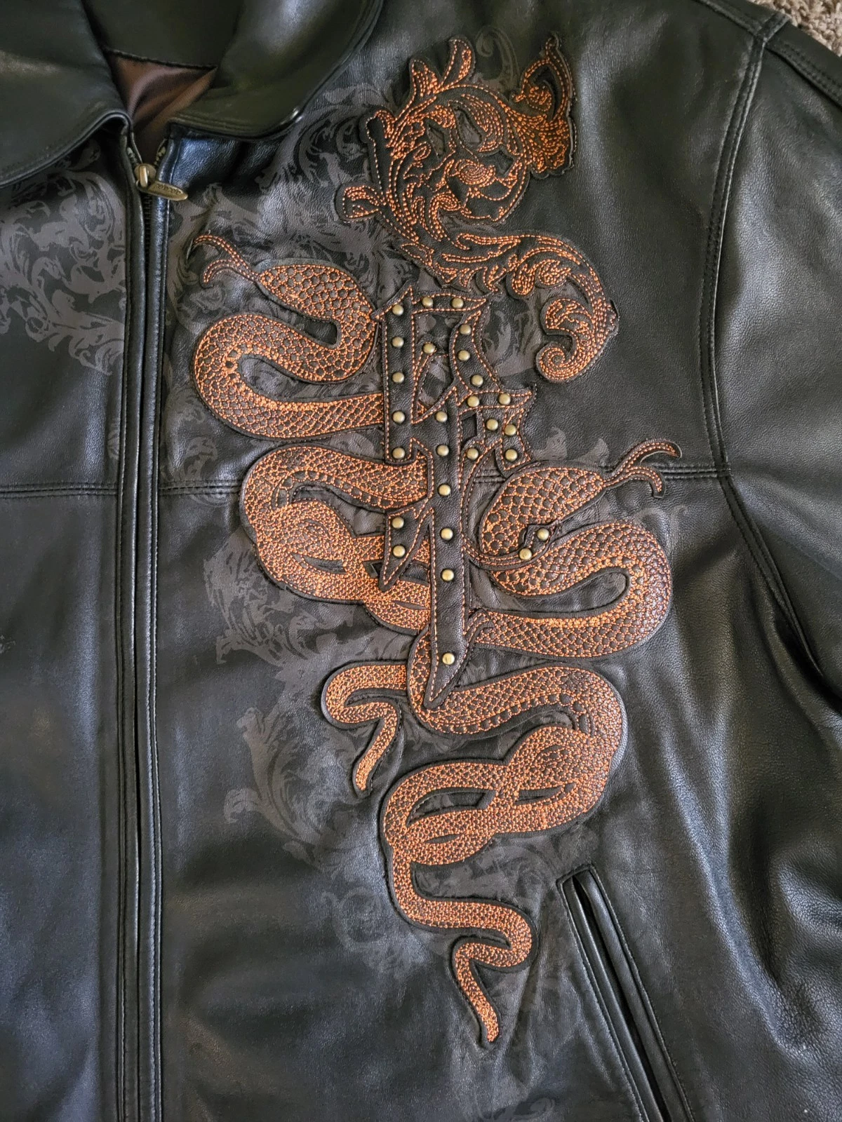Pelle Pelle Marc Buchanan Leather Bomber Jacket Black/Brown 50 Lined Zip - product detail image 7