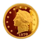 1870 Liberty Double Eagle – 24k Gold-Clad Proof Coin Medallion– W/ Case (No COA)