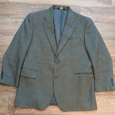 Jos A Bank Blazer Mens 43R Brown Plaid Houndstooth 100 Wool Two Button Coat
