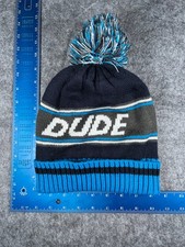 Dude Beanie Toque Youth Large Blue Stripe Knit Acrylic Polyester Lined Pom