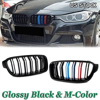 For BMW F30 F31 320i 328i 335i 2012-2018 Gloss Black M-Color Front Kidney Grille