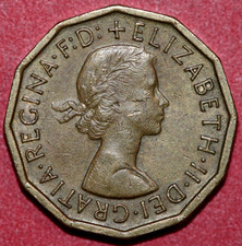 Great Britain 1964  3 Pence Portcullis, Queen Elizaeth II-   Foreign Coin  21mm