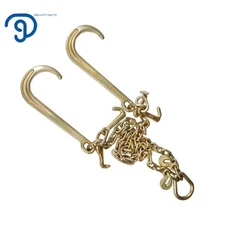 V-Chain Bridle w/15" Large J Hooks,T- Hook&J-Hook w/ Grab Hooks 3' 5/16" G70 US