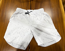 Men's White/Black Speckled Swim Shorts Drawstring Back Zipper Pocket Regular