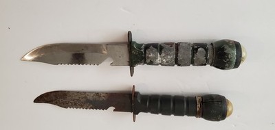 (2) Vintage Taiwan Stainless Rambo Survival Knifes w/compasses (1) 420 Stainless
