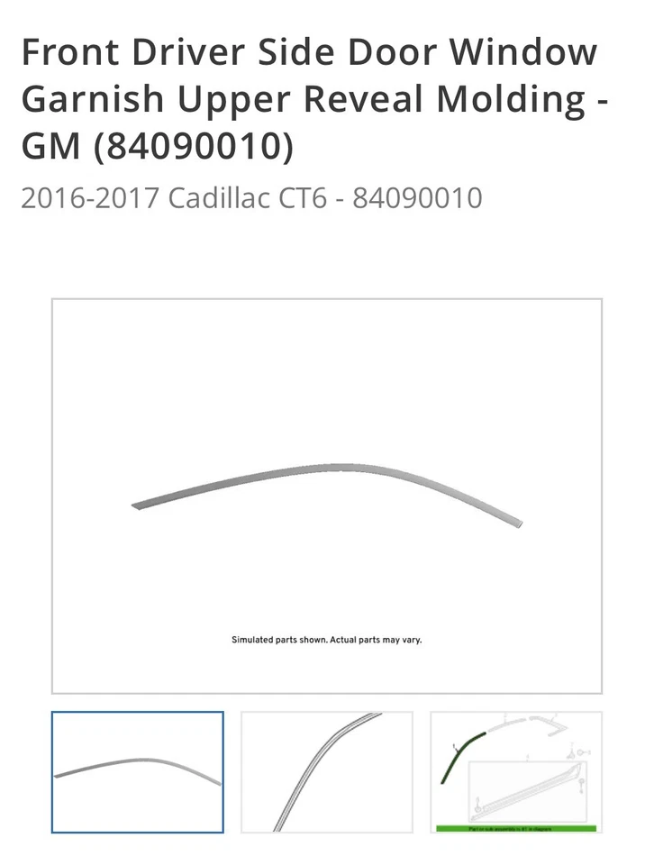 2016-2017 凯迪拉克 CT6 驾驶员侧门窗 GARNISH UPPER 模塑 #84090010 — 第 2/3 张图片