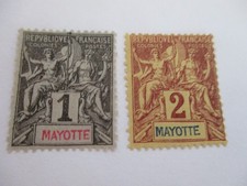 PAIR FRENCH NAVIGATION & COMMERCE MAYOTTE 1c AND 2c MINT CONDITION NH NO GUM