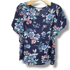 Counterparts women's blue floral short sleeve Lightweight Blouse  - small