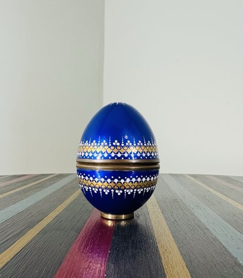 STUDIO STEINBOCK EMAILLE EI SCHMUCKKÄSTCHEN MIT BRONZERAND