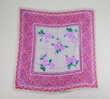 VTG Japan Floral Paisley Square Scarf 26in Woven Gray Red Purple Handkerchief