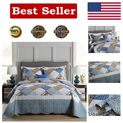 Soft Microfiber King Bedspread Set - 3 Pieces with Reversible Floral Patterns