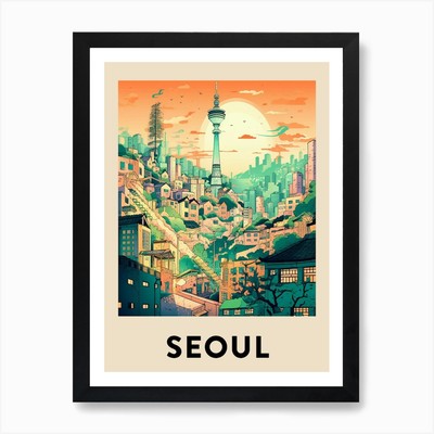 Seoul 4 Vintage Reise Poster Kunst P gerahmt Wandbild Poster Leinwanddruck Bild