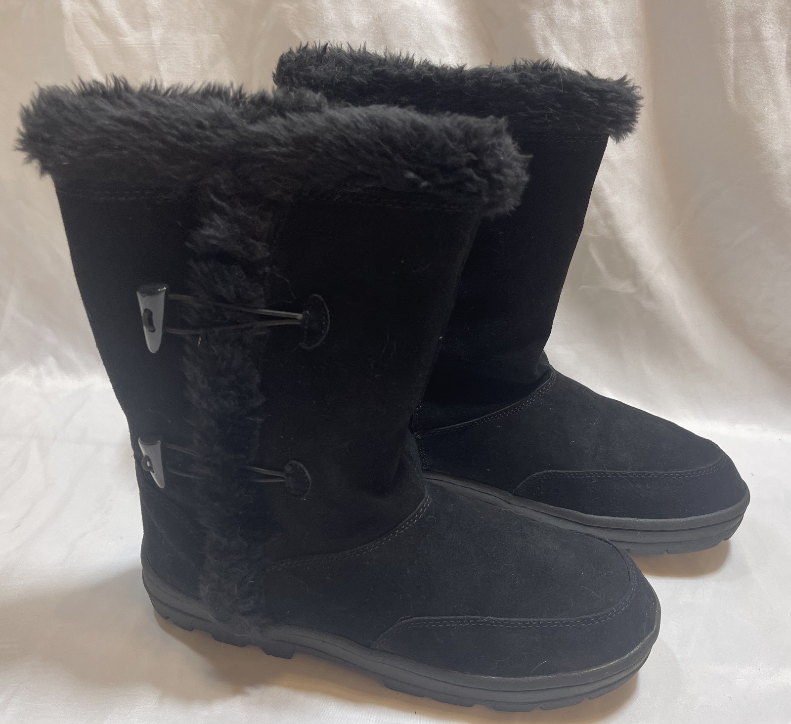 New, Snaurora Black Suede Mid-Calf Boots with Faux Fur Lining, Size 10 Women's