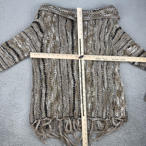 Skies Are blu cardigan donna beige medio frange aperto davanti scialle colletto boho - Foto 8 di 10