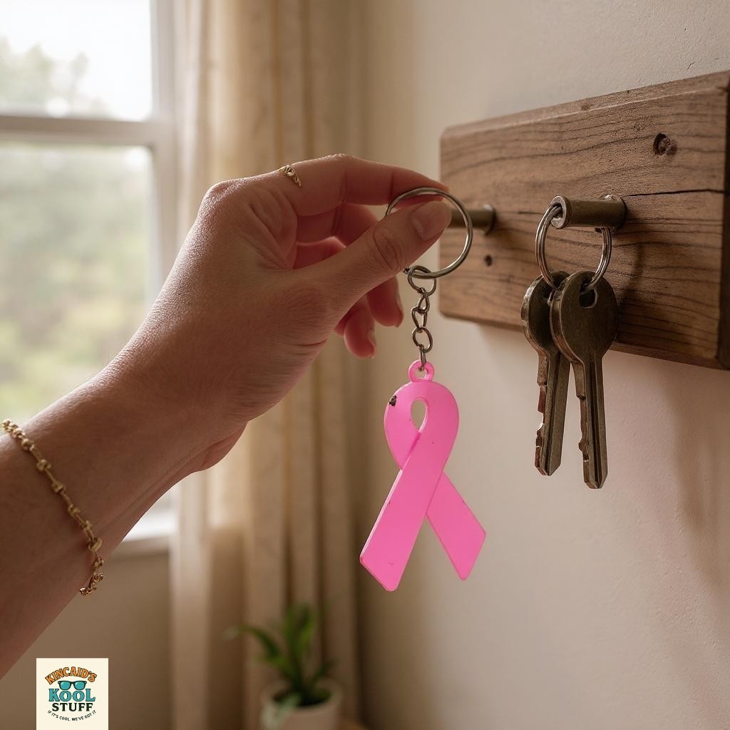 Pink Ribbon Breast Cancer Awareness Keychain Keyring Support
