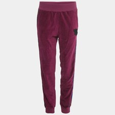 Just Cavalli Purple Leopard Side Stripe Velvet Joggers M
