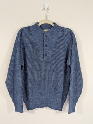 Vintage LL Bean Sweater Mens Medium Blue High Trek Yarn Commando Ragg Wool Blend