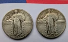 1927 & 1930 Standing Liberty Quarters, 90% Silver Coins, VG w/ pleasant toning
