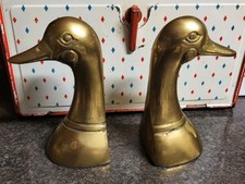 Vintage Solid Brass Mallard Duck Head Bookends Mid Century Pair Beautiful 6"