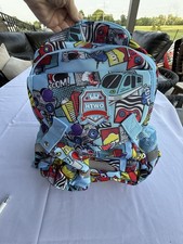 HTWO Kids Backpack Vehicles Graphic Print Reflective Logo Zip Mesh Pocket