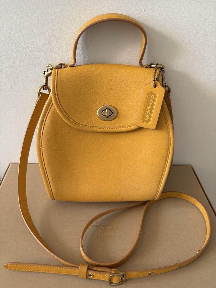 COACH Originals Yellow Curved Top Handle Leather Turnlock Crossbody Bag
