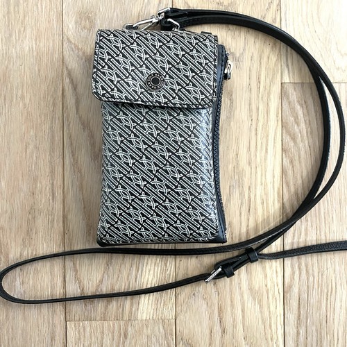 Cole Haan Grand Series Monogram Black Leather Crossbody Cellphone Wallet Purse