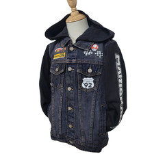 Boys Super Mario Racing Patch Denim Jacket   Hooded Limited Clearance 