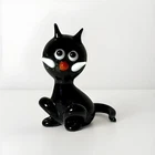 Vintage Murano Style Black Glass Cat Figurine Hand Blown Venetian Art 1.25”
