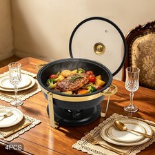 Chafing Dish 4-Pack Buffet Set, Stainless Steel Food Warmer with Glass Lid