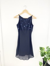 Jessic McClintock Gunne Sax 80s Blue Strappy Sequin A Line Dress Juniors 5/6