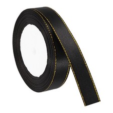 3/4 Inch x 24 Yards Double Face Satin Ribbon with Gold Edge, Black