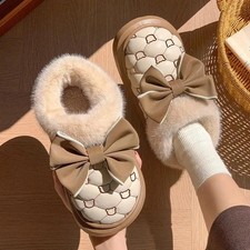 Women  s Platform Ankle Snow Boots   Cute Bowknot Fluffy Winter Slippers