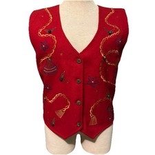 Vintage 90s Christmas Vest Ugly Christmas Sweater Vest W/ Bells  Gems Wool Vest