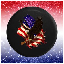 Spare Tire Cover American Bald Eagle Carrying Shotgun Flag Fits Jeep Camper Rv