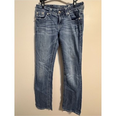 Miss Me feather wings Boot cut low rise rhinestone jeans Women's 29