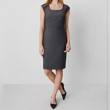 Ann Taylor Black Cap-sleeve Dress in a Bi-stretch Fabric Square Neckline Sz 8
