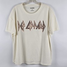 Def Leppard Classic Logo T-Shirt L Large White Rock Band Tee Concert Merch