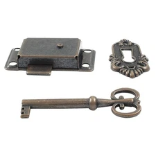 2Pcs Antique Cabinet Lock Set - Vintage Non-Mortise Lock and Key for Curio
