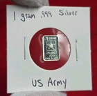 US ARMY - 1 Gram .999 Fine Pure Solid SILVER Bullion Mini Bar Coin Ingot