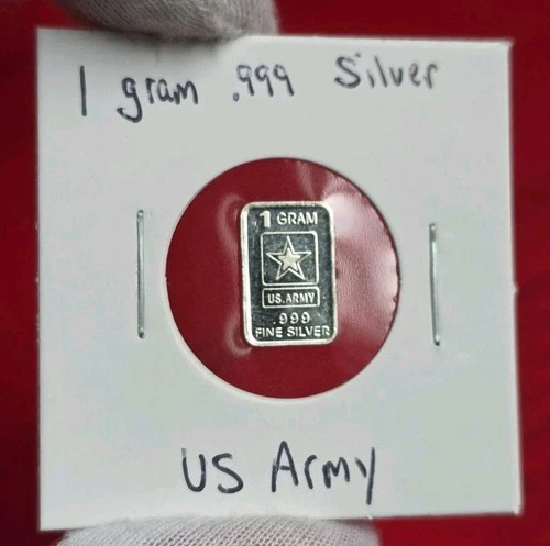 US ARMY - 1 Gram .999 Fine Pure Solid SILVER Bullion Mini Bar Coin Ingot