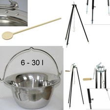 Gulasch Kessel Edelstahl 6-30L Dreibein oder Holzlöffel 50 cm schwere Ausführung