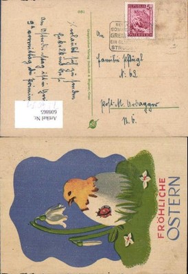 754091 Ostern Ei Osterei Küken handgemalt Blume Stp. Grein