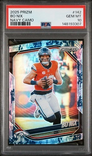 Bo Nix Navy Camo /25 PSA 10 - POP 1 - 2025 Prizm Denver Broncos