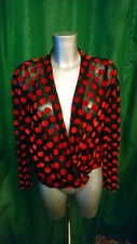 Image of Zara Shear Black And Red Polkadot Top Size Uk10