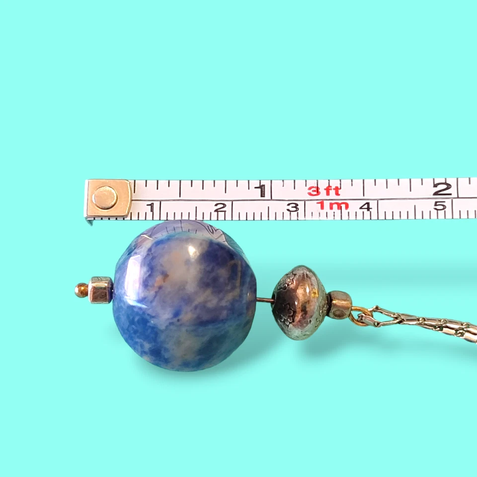 Collar de péndulo de sodalita de cadena larga con placa de rodio boho chic 30 pulgadas de extremo a extremo Foto 4 de 4