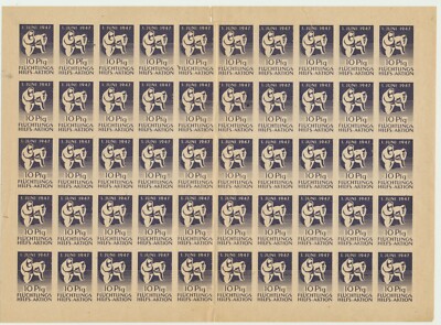 Vignetten  10 Pfg. Flüchtlings Hilfs-Aktion 1.Juni 1947 im orig. Block 50 Stück