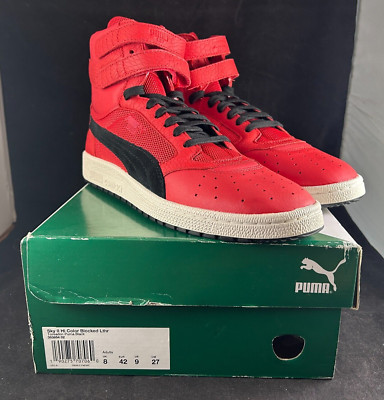 PUMA CONTACT TOREADOR RED BLACK SKY II HI COLOR BLOCKED LEATHER SIZE 9 - NEW