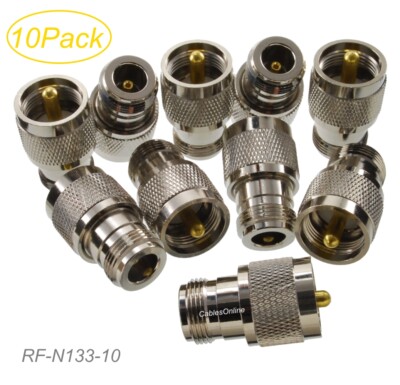 10-Pack N-Type Female to UHF PL259 Male 50-Ohm RF Coaxial Adapters, RF-N133-10